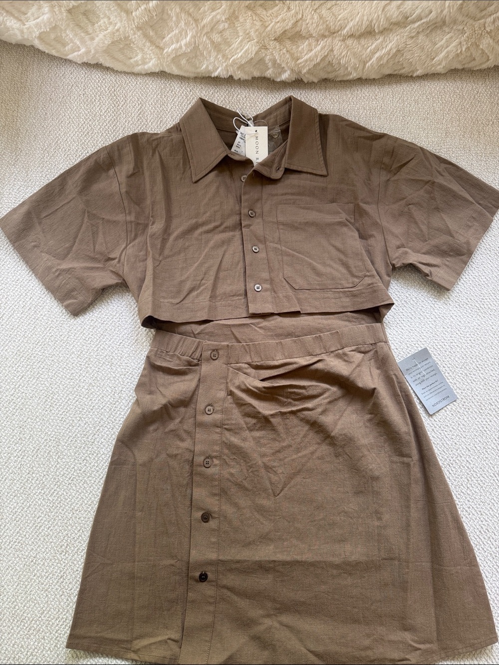 Cropped Collared Mini Dress in Brown
